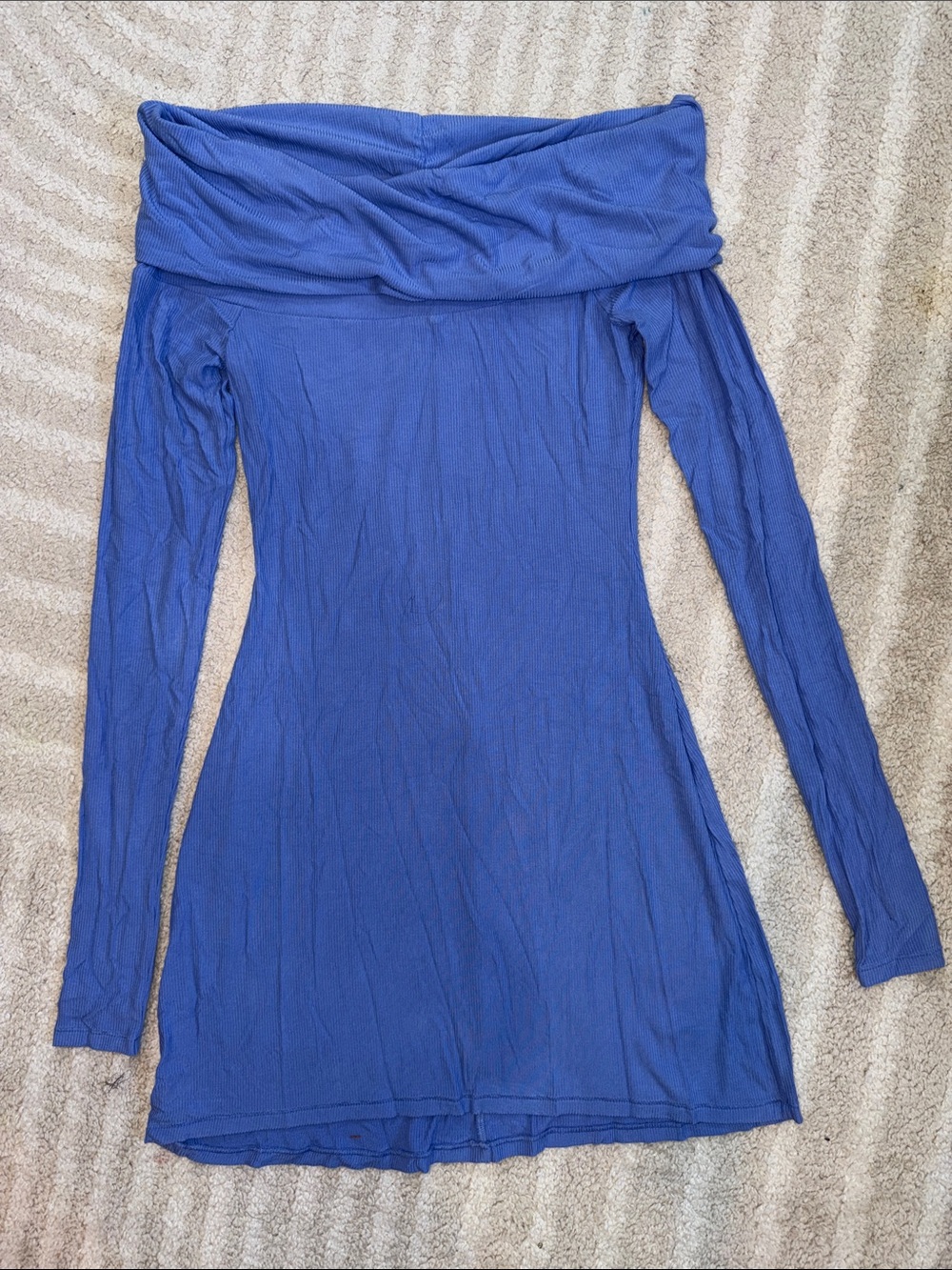 SKIMS Off-Shoulder Long Sleeve Blue Women's Dress